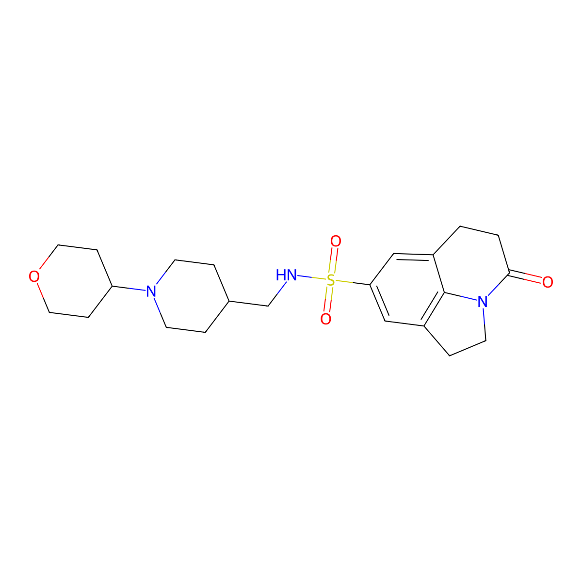 N-{[1-(oxan-4-yl)piperidin-4-yl]methyl}-11-oxo-1-azatricyclo[6.3.1.0^{4,12}]dodeca-4(12),5,7-triene-6-sulfonamide molecular structure, CAS 2034240-19-0