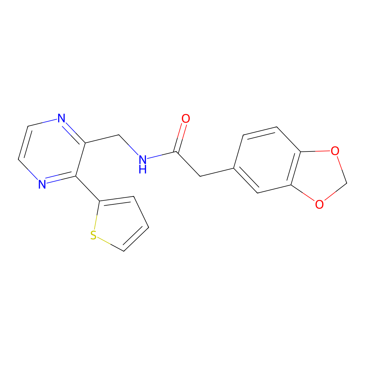2-(benzo[d][1,3]dioxol-5-yl)-N-((3-(thiophen-2-yl)pyrazin-2-yl)methyl)acetamide molecular structure, CAS 2034240-21-4