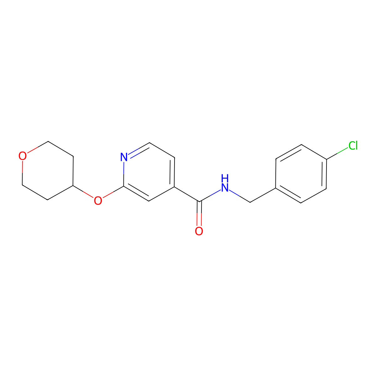 N-(4-chlorobenzyl)-2-((tetrahydro-2H-pyran-4-yl)oxy)isonicotinamide molecular structure, CAS 2034240-22-5