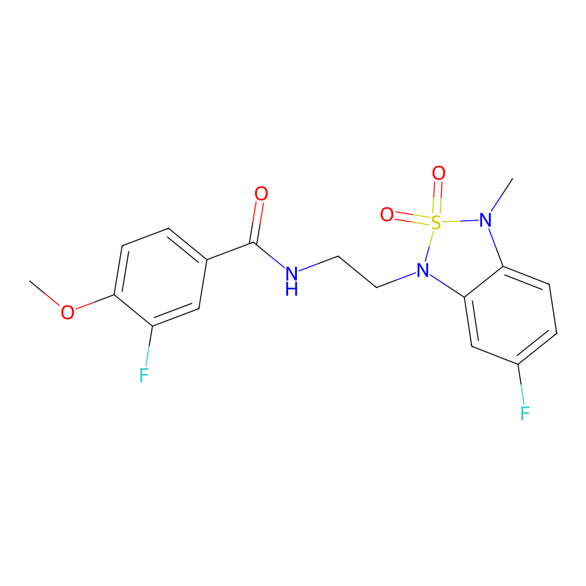 3-fluoro-N-[2-(6-fluoro-3-methyl-2,2-dioxo-1,3-dihydro-2lambda6,1,3-benzothiadiazol-1-yl)ethyl]-4-methoxybenzamide molecular structure, CAS 2034240-23-6