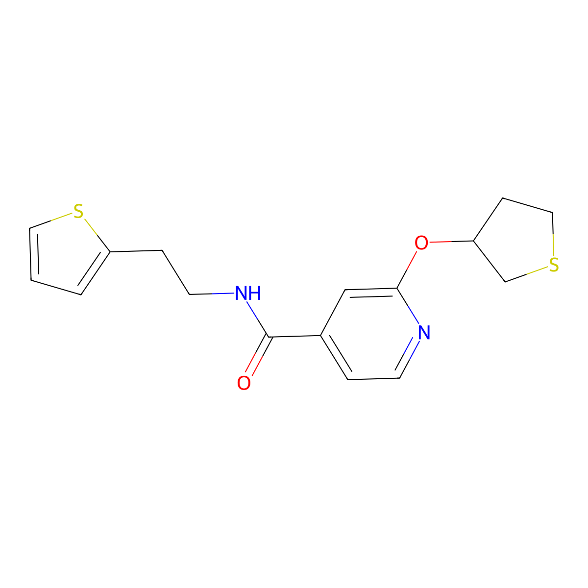 2-((tetrahydrothiophen-3-yl)oxy)-N-(2-(thiophen-2-yl)ethyl)isonicotinamide molecular structure, CAS 2034240-24-7