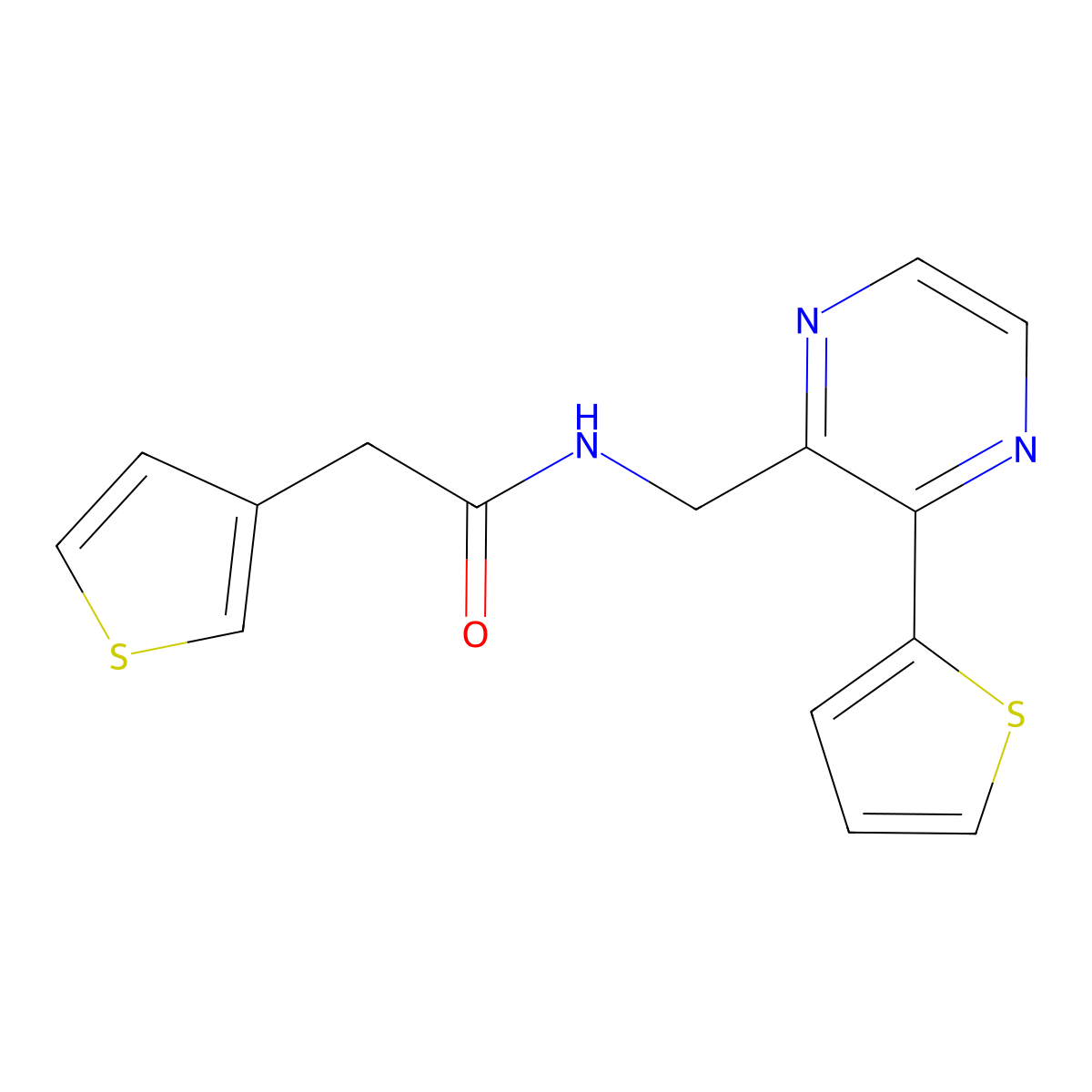 N-{[3-(thiophen-2-yl)pyrazin-2-yl]methyl}-2-(thiophen-3-yl)acetamide molecular structure, CAS 2034240-27-0