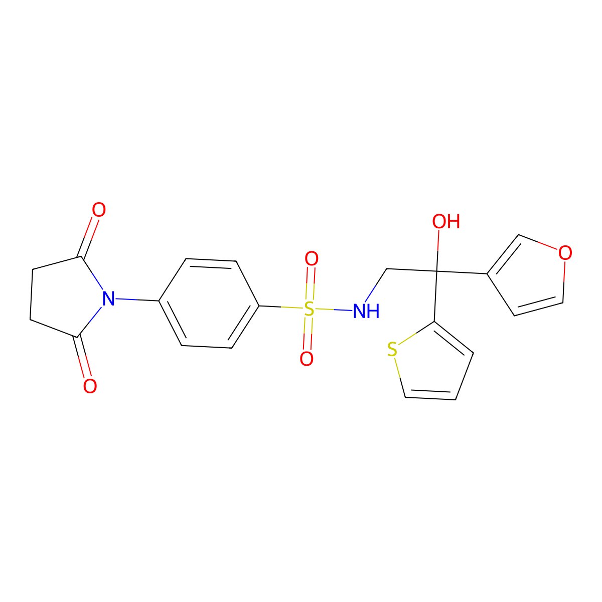 4-(2,5-dioxopyrrolidin-1-yl)-N-(2-(furan-3-yl)-2-hydroxy-2-(thiophen-2-yl)ethyl)benzenesulfonamide molecular structure, CAS 2034240-28-1