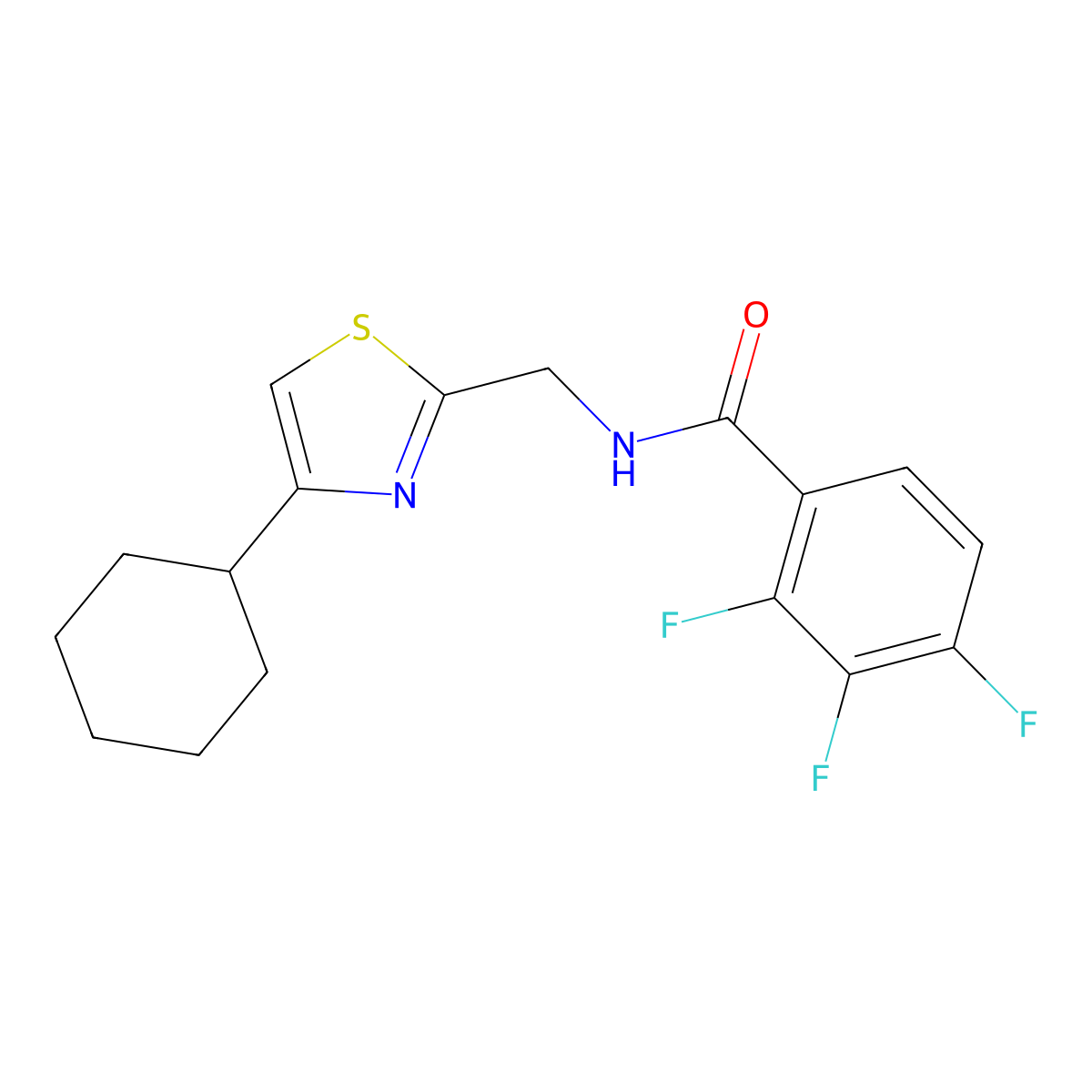 N-((4-cyclohexylthiazol-2-yl)methyl)-2,3,4-trifluorobenzamide molecular structure, CAS 2034240-29-2
