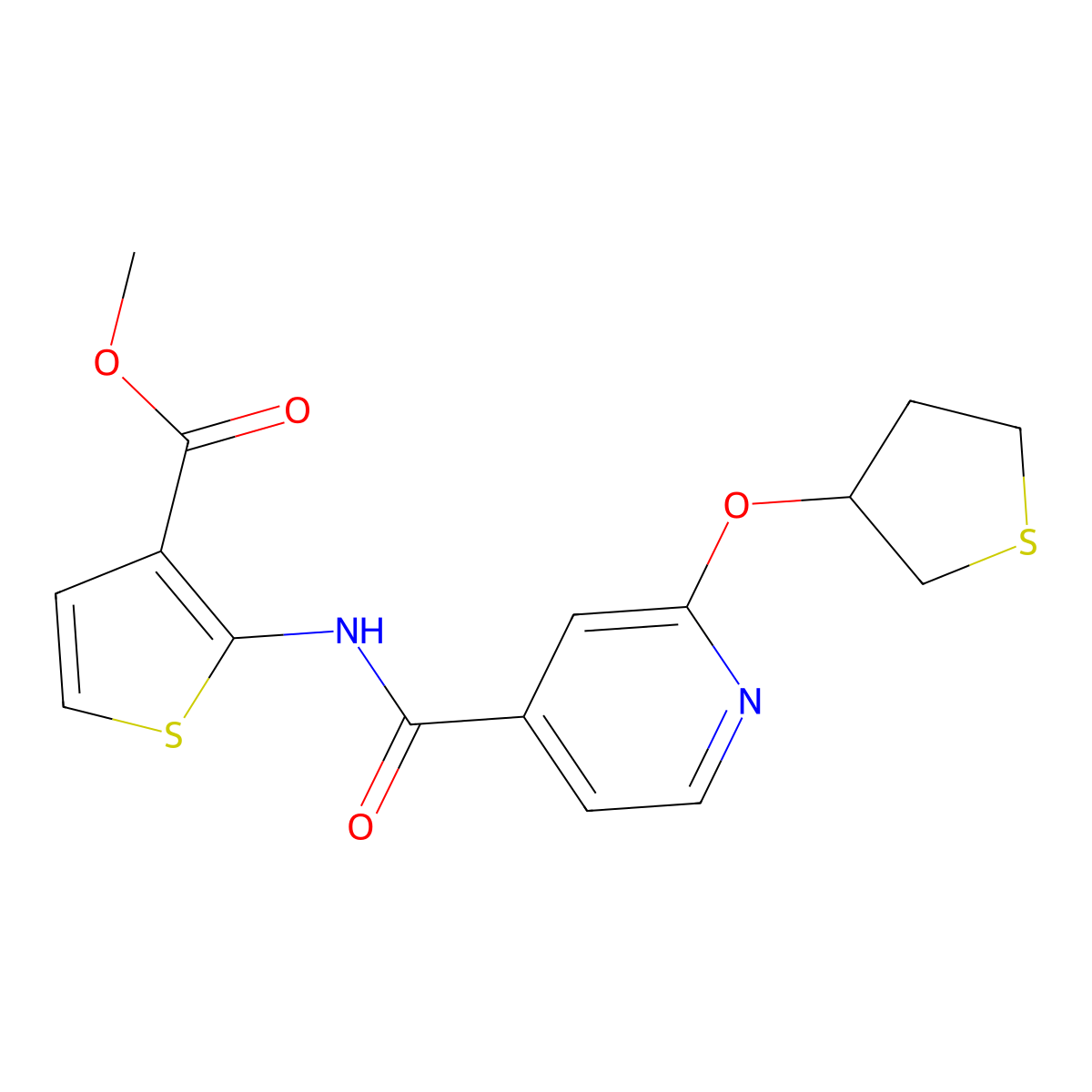 Methyl 2-(2-((tetrahydrothiophen-3-yl)oxy)isonicotinamido)thiophene-3-carboxylate molecular structure, CAS 2034240-31-6