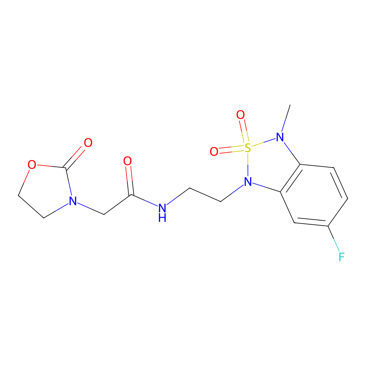 N-(2-(6-fluoro-3-methyl-2,2-dioxidobenzo[c][1,2,5]thiadiazol-1(3H)-yl)ethyl)-2-(2-oxooxazolidin-3-yl)acetamide molecular structure, CAS 2034240-32-7