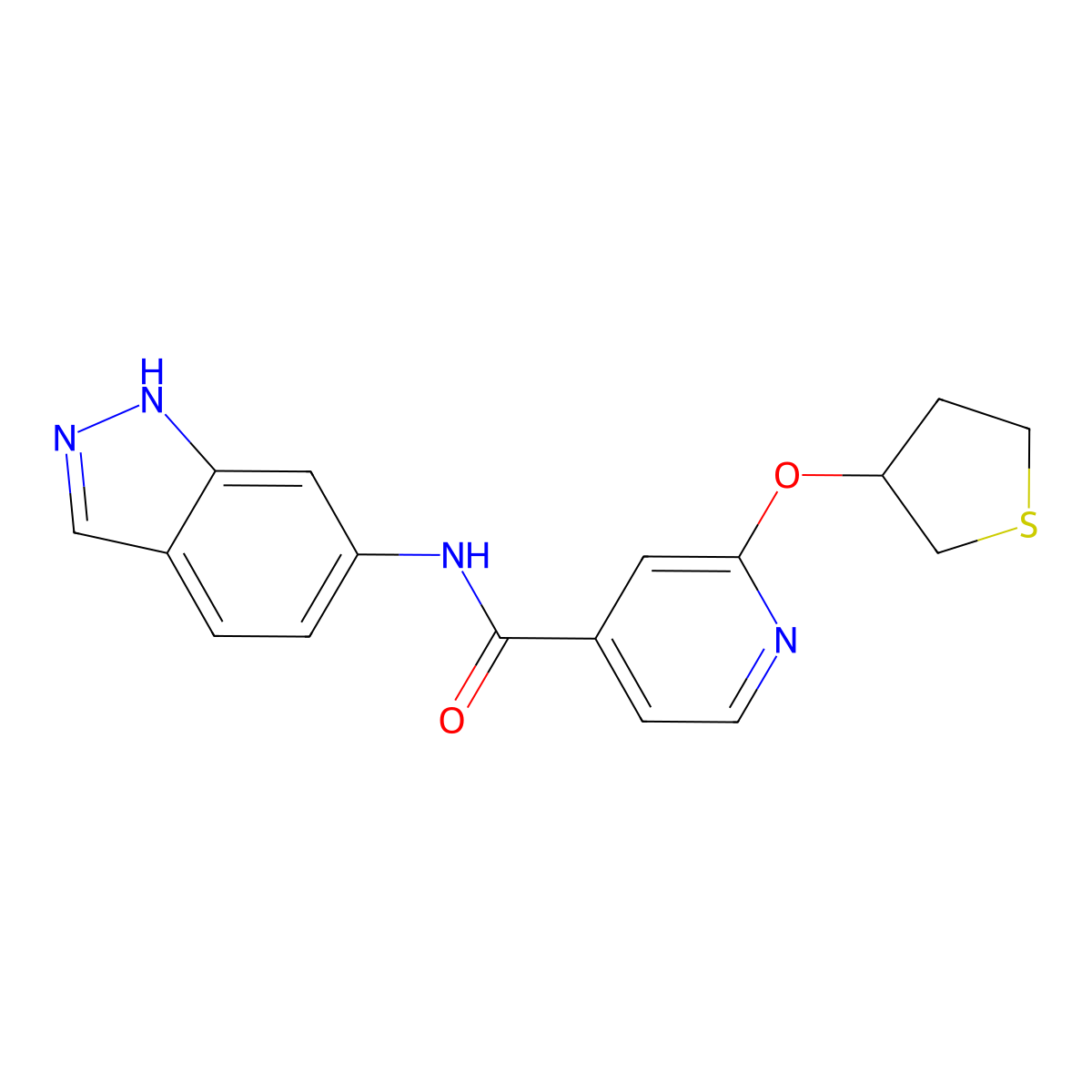 N-(1H-Indazol-6-yl)-2-(thiolan-3-yloxy)pyridine-4-carboxamide molecular structure, CAS 2034240-36-1