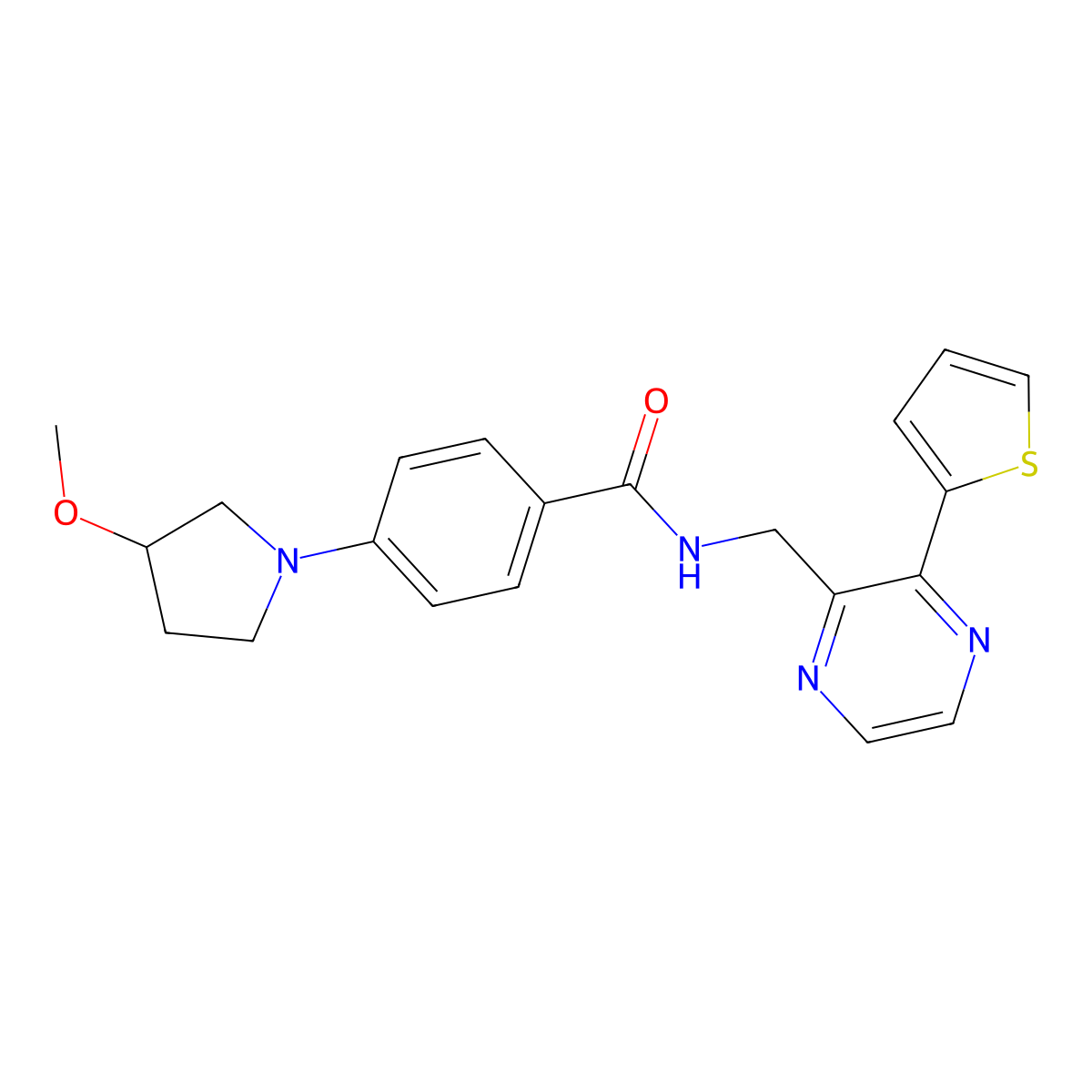 4-(3-methoxypyrrolidin-1-yl)-N-{[3-(thiophen-2-yl)pyrazin-2-yl]methyl}benzamide molecular structure, CAS 2034240-38-3