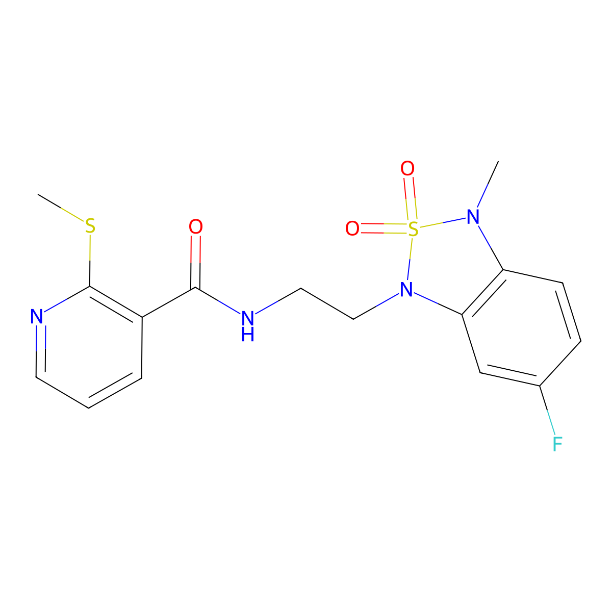 N-(2-(6-fluoro-3-methyl-2,2-dioxidobenzo[c][1,2,5]thiadiazol-1(3H)-yl)ethyl)-2-(methylthio)nicotinamide molecular structure, CAS 2034240-40-7