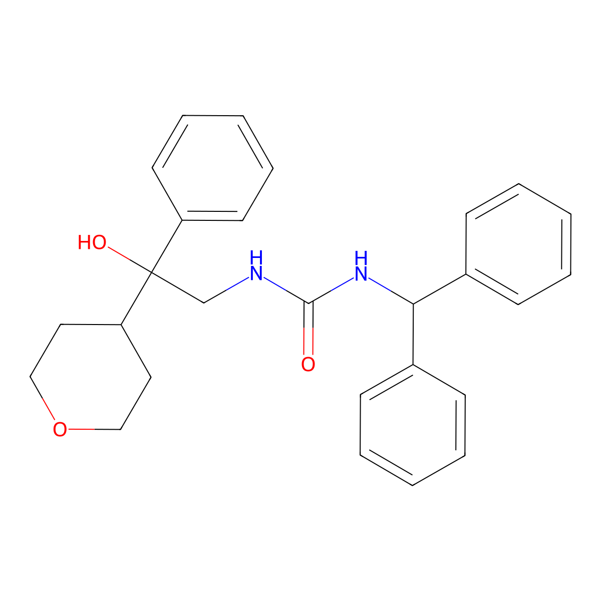 1-benzhydryl-3-(2-hydroxy-2-phenyl-2-(tetrahydro-2H-pyran-4-yl)ethyl)urea molecular structure, CAS 2034240-41-8