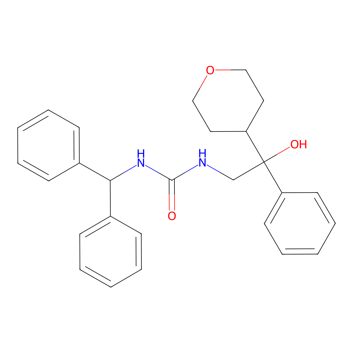 1-benzhydryl-3-(2-hydroxy-2-phenyl-2-(tetrahydro-2H-pyran-4-yl)ethyl)urea molecular structure, CAS 2034240-41-8