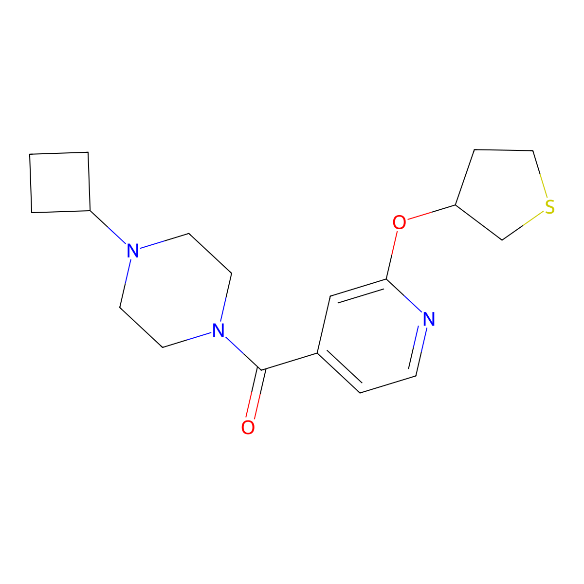 (4-Cyclobutylpiperazin-1-yl)(2-((tetrahydrothiophen-3-yl)oxy)pyridin-4-yl)methanone molecular structure, CAS 2034240-42-9
