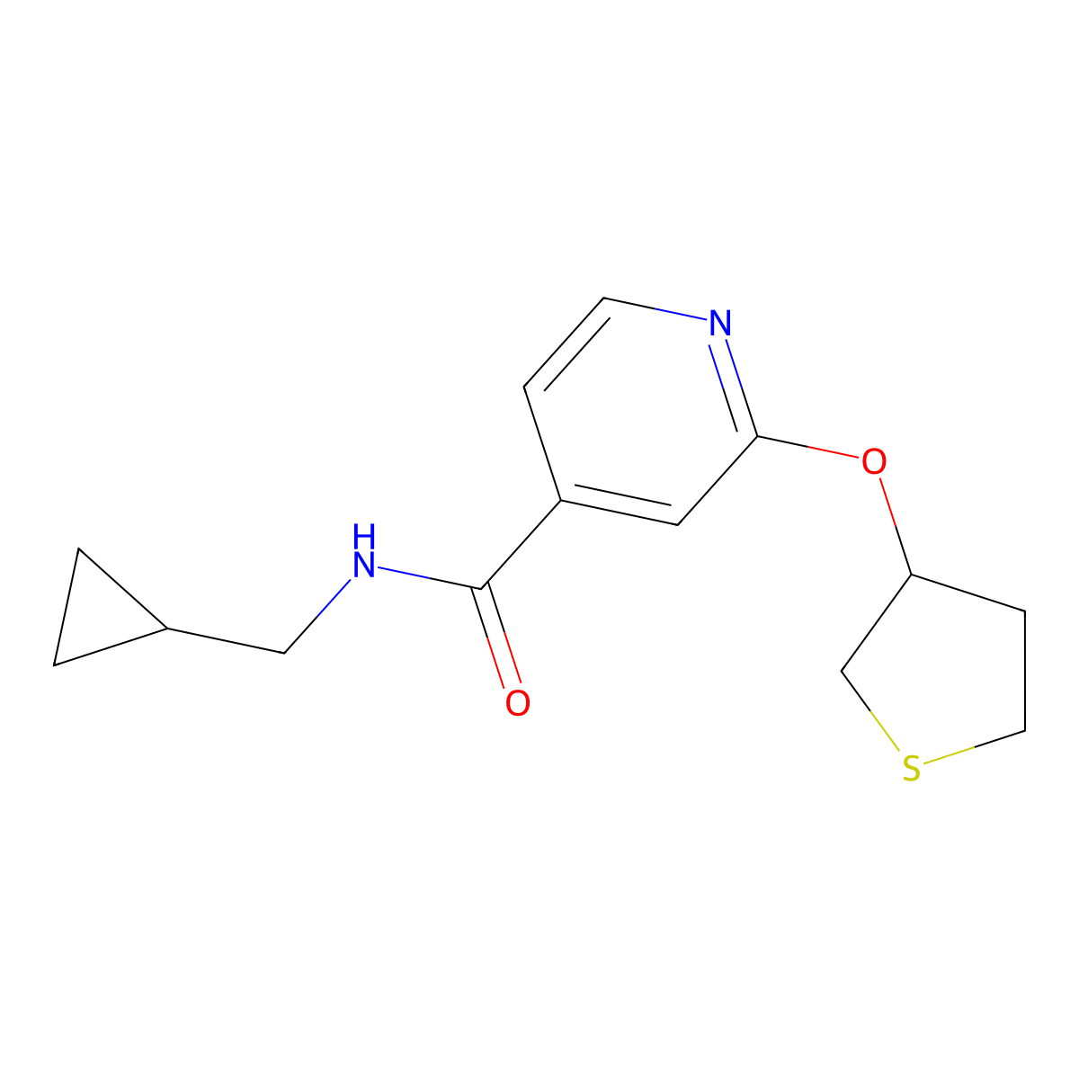 N-(cyclopropylmethyl)-2-((tetrahydrothiophen-3-yl)oxy)isonicotinamide molecular structure, CAS 2034240-50-9