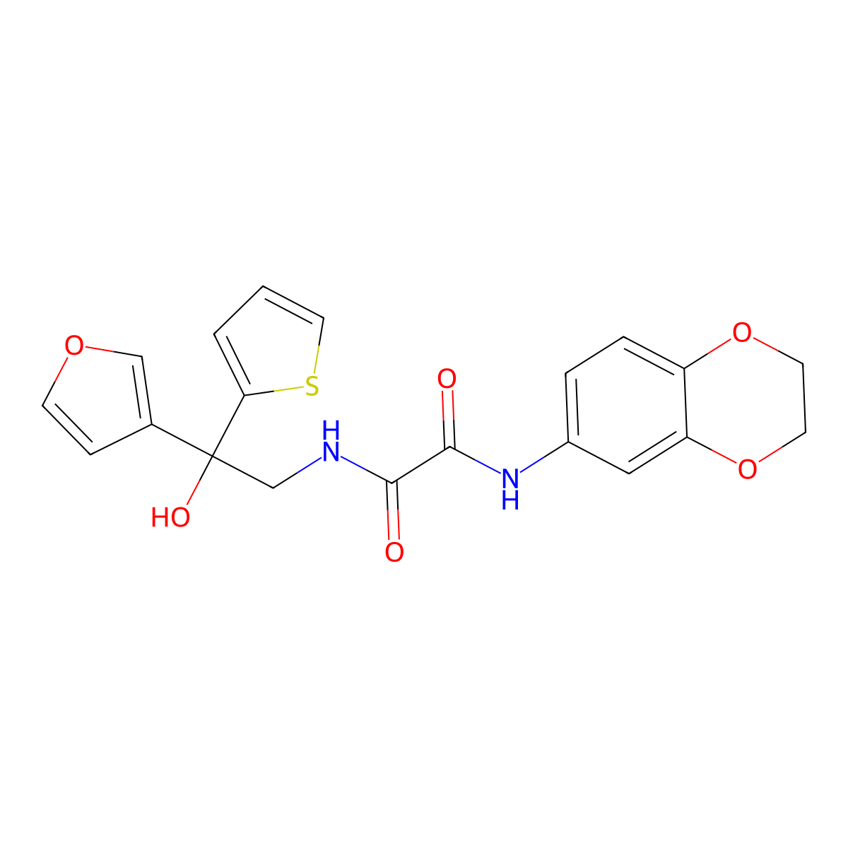 N1-(2,3-dihydrobenzo[b][1,4]dioxin-6-yl)-N2-(2-(furan-3-yl)-2-hydroxy-2-(thiophen-2-yl)ethyl)oxalamide molecular structure, CAS 2034240-52-1