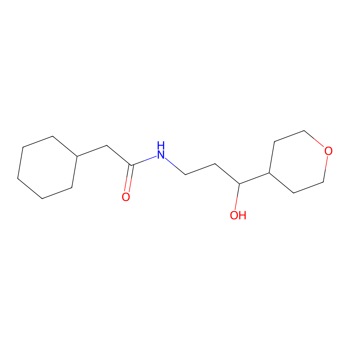 2-cyclohexyl-N-[3-hydroxy-3-(oxan-4-yl)propyl]acetamide molecular structure, CAS 2034240-53-2