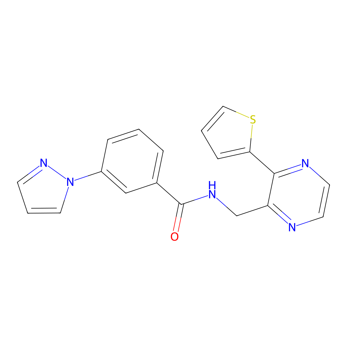 3-(1H-pyrazol-1-yl)-N-{[3-(thiophen-2-yl)pyrazin-2-yl]methyl}benzamide molecular structure, CAS 2034240-61-2