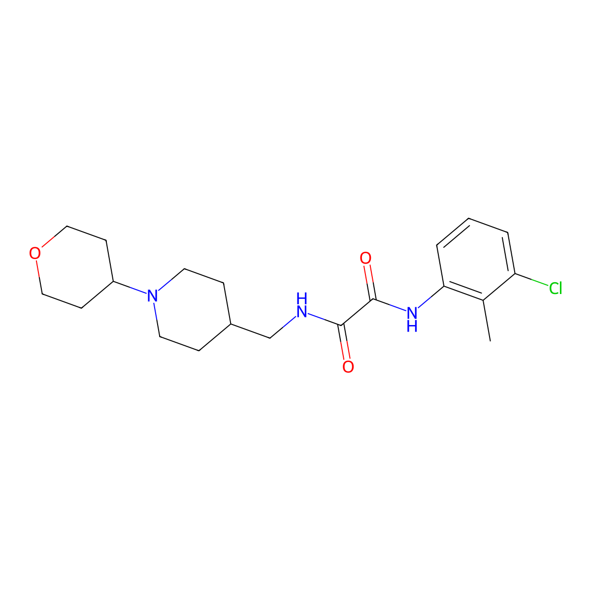 N1-(3-chloro-2-methylphenyl)-N2-((1-(tetrahydro-2H-pyran-4-yl)piperidin-4-yl)methyl)oxalamide molecular structure, CAS 2034240-62-3