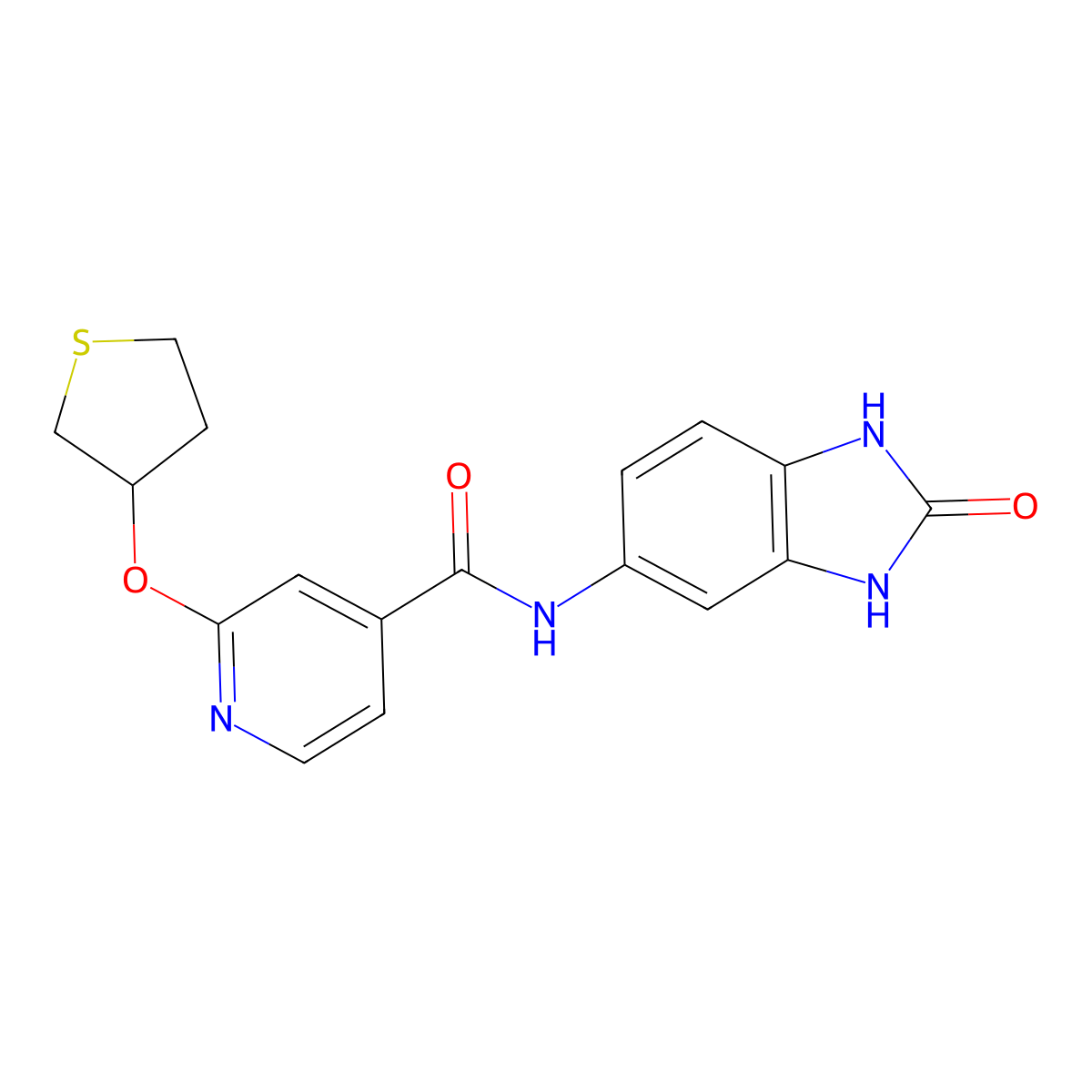 N-(2-oxo-2,3-dihydro-1H-benzo[d]imidazol-5-yl)-2-((tetrahydrothiophen-3-yl)oxy)isonicotinamide molecular structure, CAS 2034240-63-4