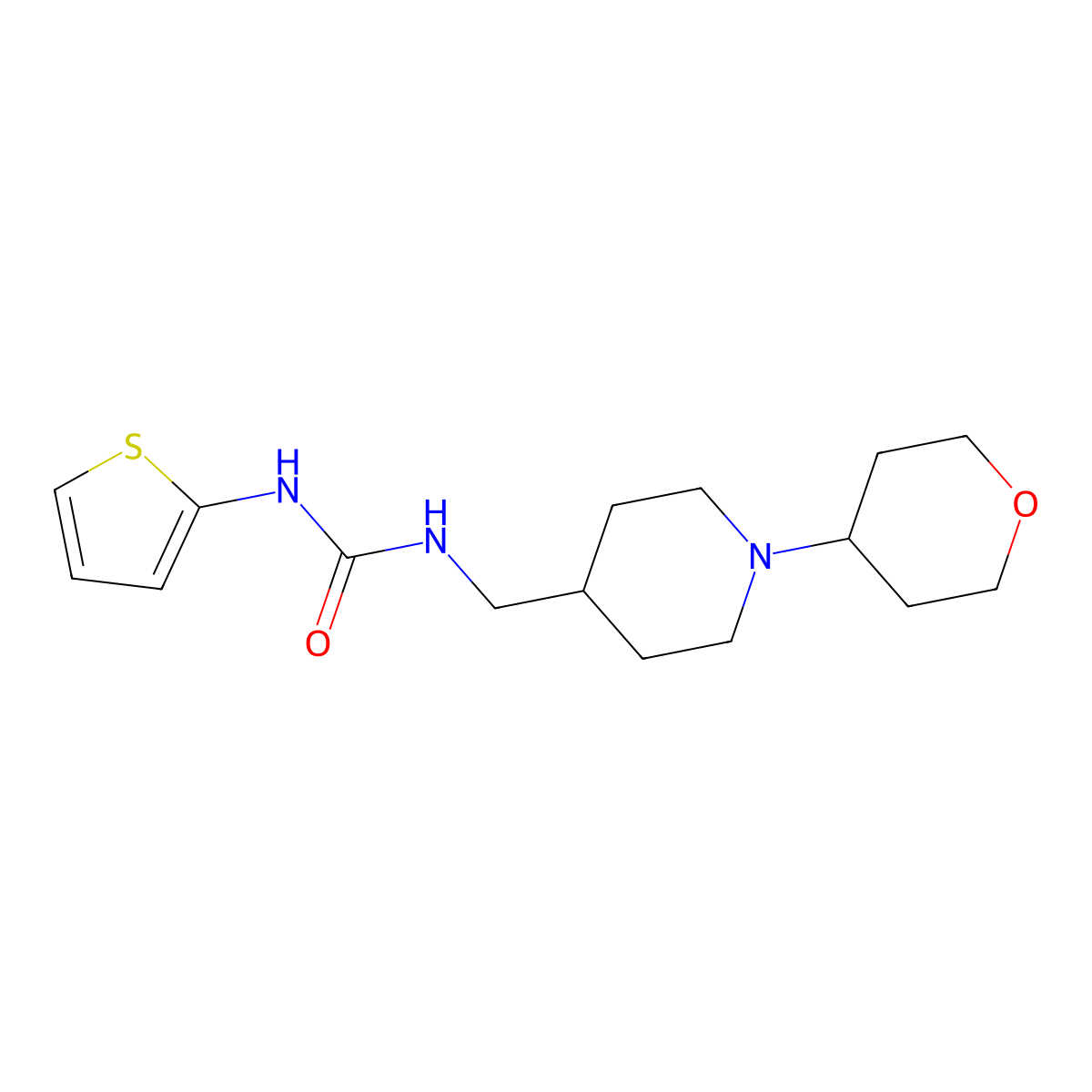 1-((1-(tetrahydro-2H-pyran-4-yl)piperidin-4-yl)methyl)-3-(thiophen-2-yl)urea molecular structure, CAS 2034240-69-0