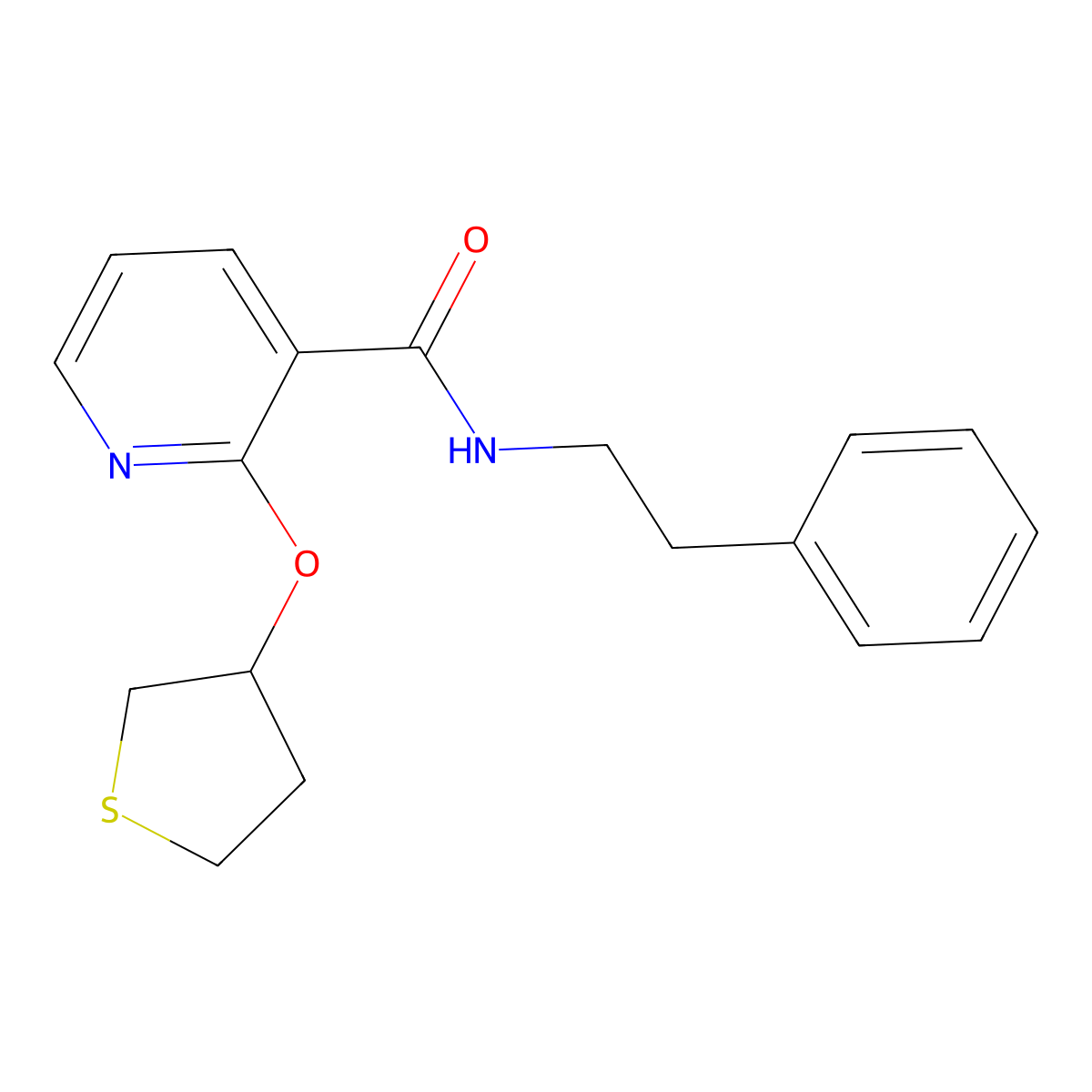N-phenethyl-2-((tetrahydrothiophen-3-yl)oxy)nicotinamide molecular structure, CAS 2034240-71-4