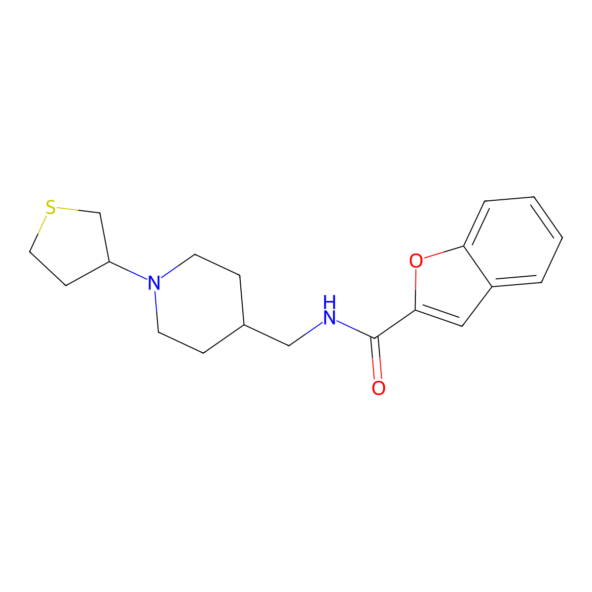 N-((1-(tetrahydrothiophen-3-yl)piperidin-4-yl)methyl)benzofuran-2-carboxamide molecular structure, CAS 2034240-76-9