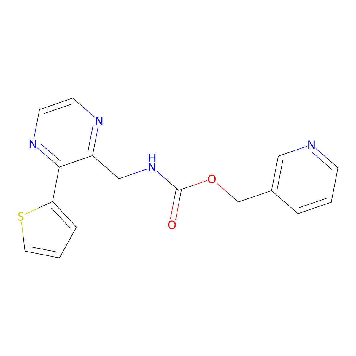 Pyridin-3-ylmethyl ((3-(thiophen-2-yl)pyrazin-2-yl)methyl)carbamate molecular structure, CAS 2034240-77-0