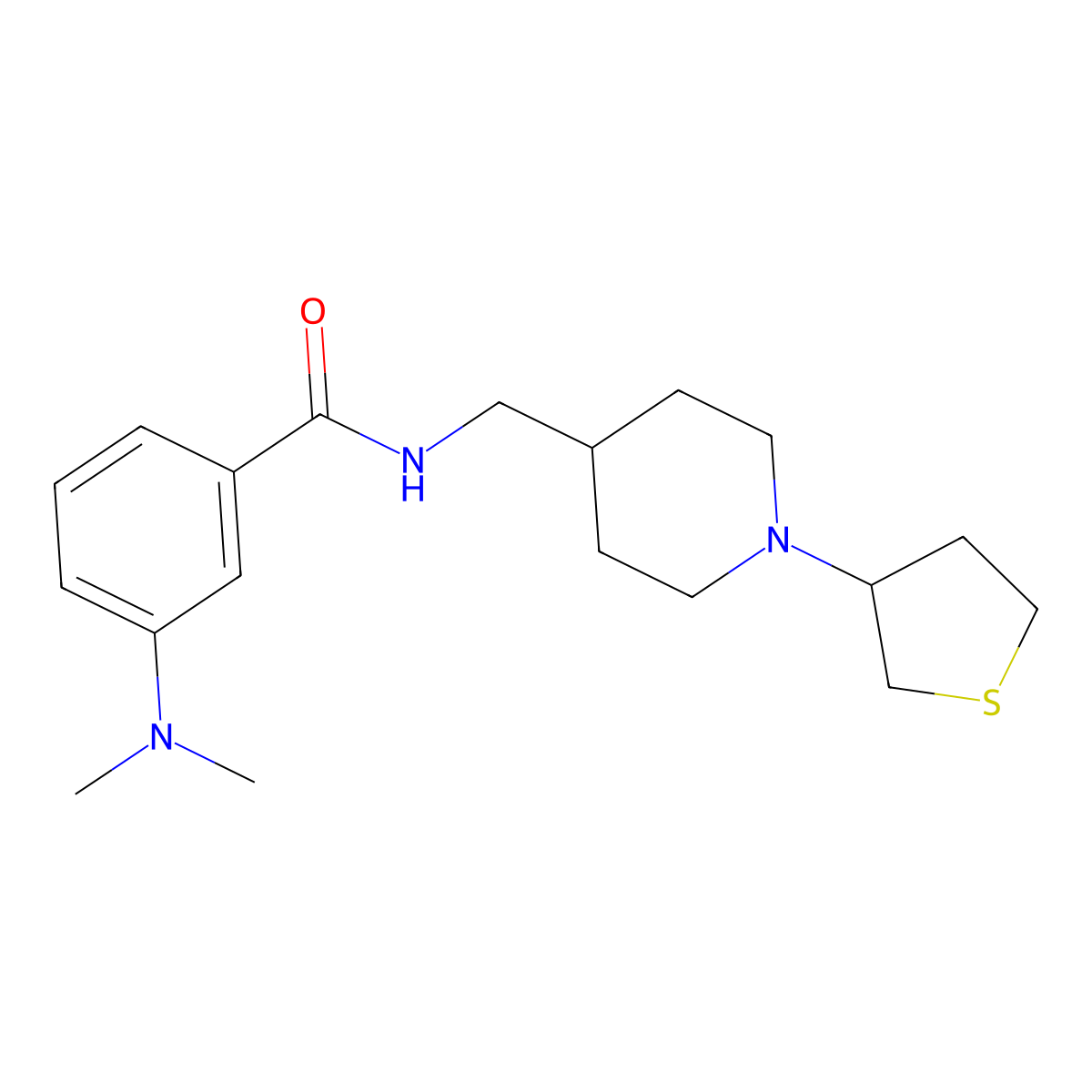 3-(dimethylamino)-N-((1-(tetrahydrothiophen-3-yl)piperidin-4-yl)methyl)benzamide molecular structure, CAS 2034240-82-7