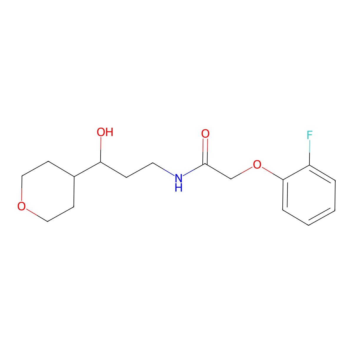 2-(2-fluorophenoxy)-N-[3-hydroxy-3-(oxan-4-yl)propyl]acetamide molecular structure, CAS 2034240-84-9