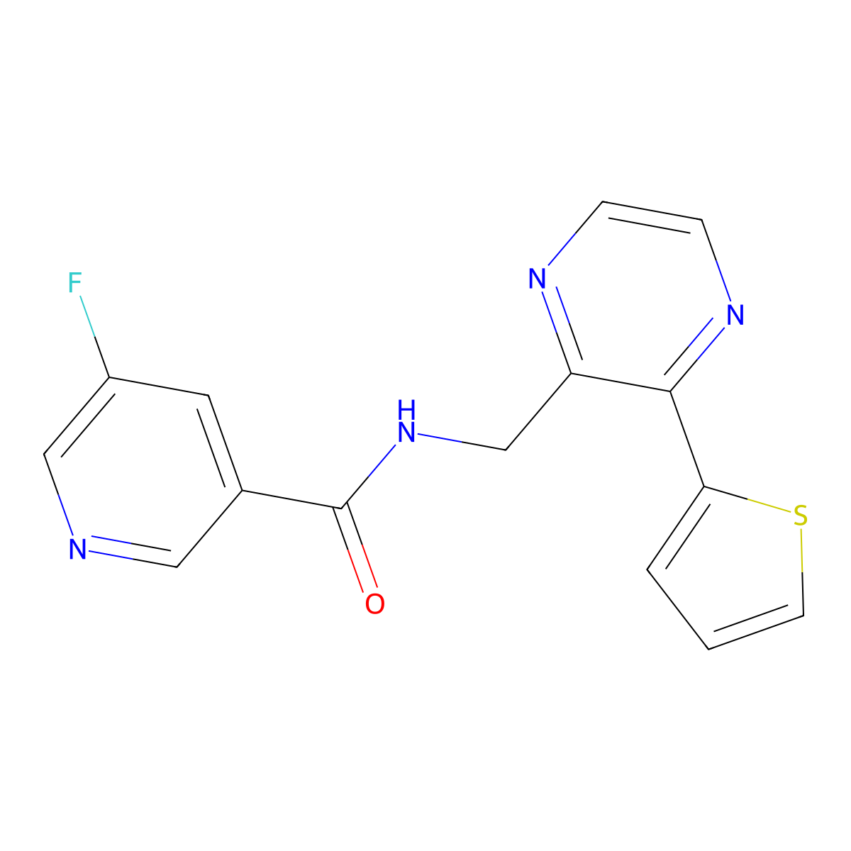 5-fluoro-N-((3-(thiophen-2-yl)pyrazin-2-yl)methyl)nicotinamide molecular structure, CAS 2034240-86-1