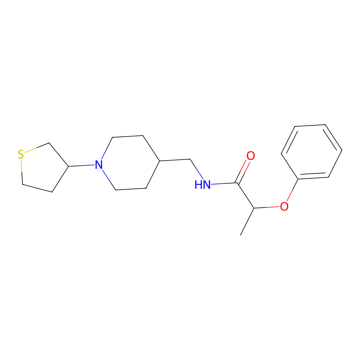 2-phenoxy-N-((1-(tetrahydrothiophen-3-yl)piperidin-4-yl)methyl)propanamide molecular structure, CAS 2034240-91-8