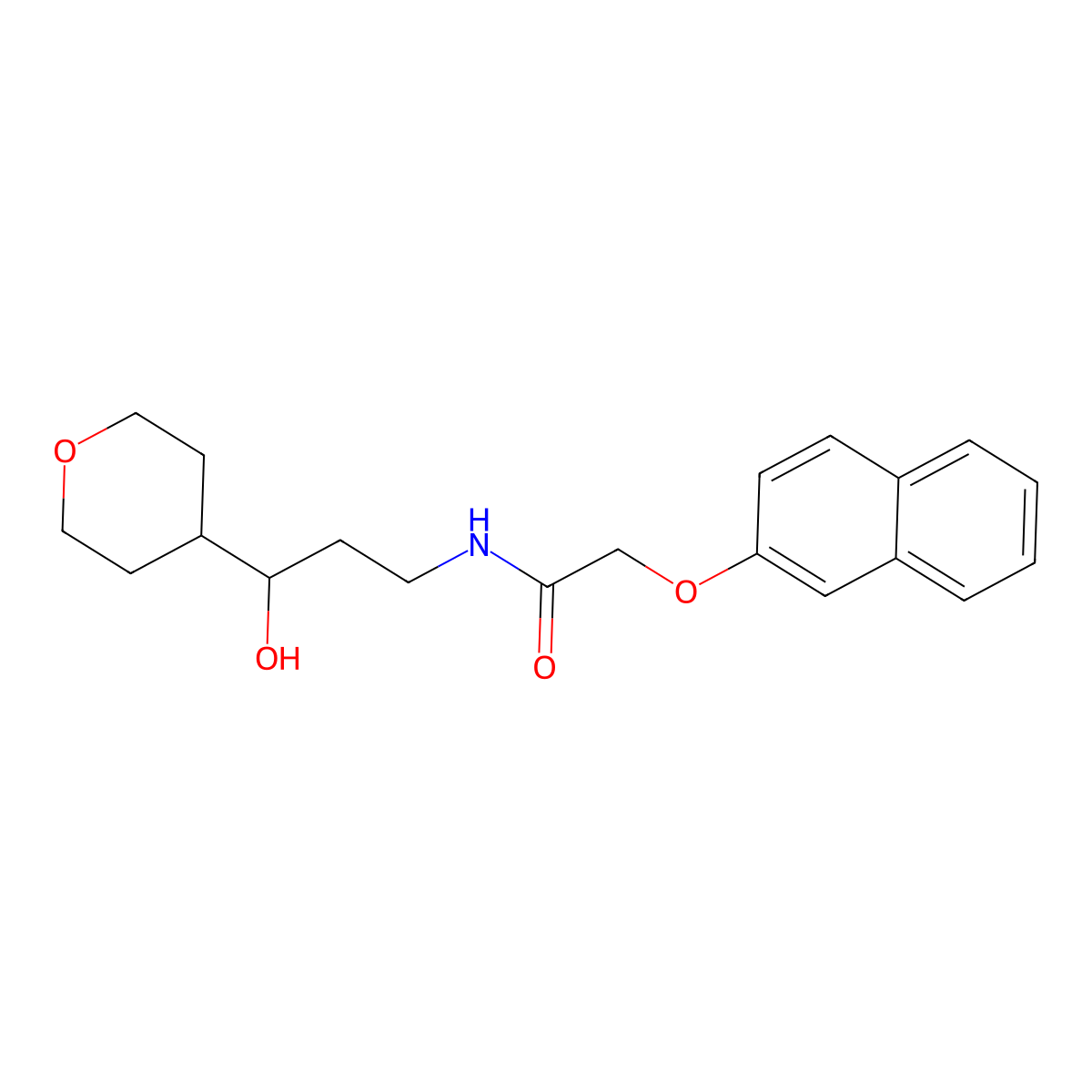 N-(3-hydroxy-3-(tetrahydro-2H-pyran-4-yl)propyl)-2-(naphthalen-2-yloxy)acetamide molecular structure, CAS 2034240-92-9