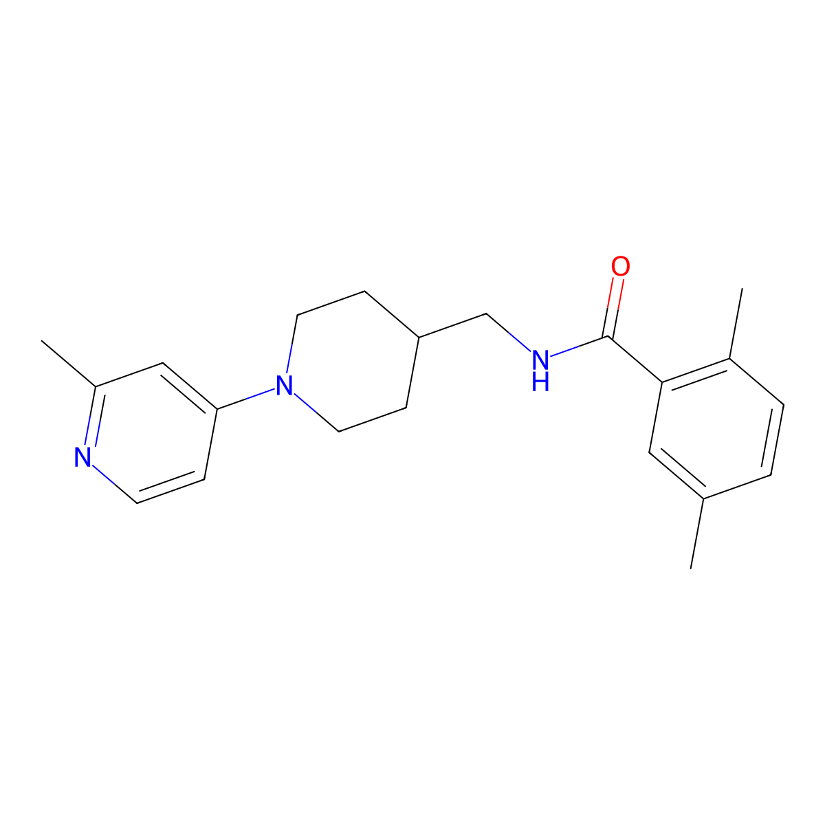 2,5-dimethyl-N-{[1-(2-methylpyridin-4-yl)piperidin-4-yl]methyl}benzamide molecular structure, CAS 2034240-95-2