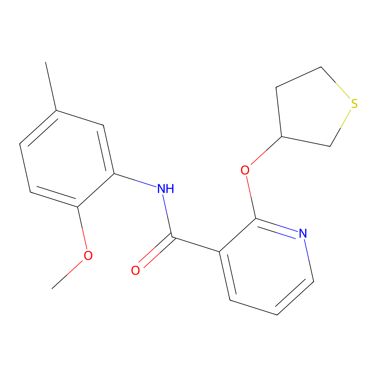 N-(2-methoxy-5-methylphenyl)-2-((tetrahydrothiophen-3-yl)oxy)nicotinamide molecular structure, CAS 2034240-96-3