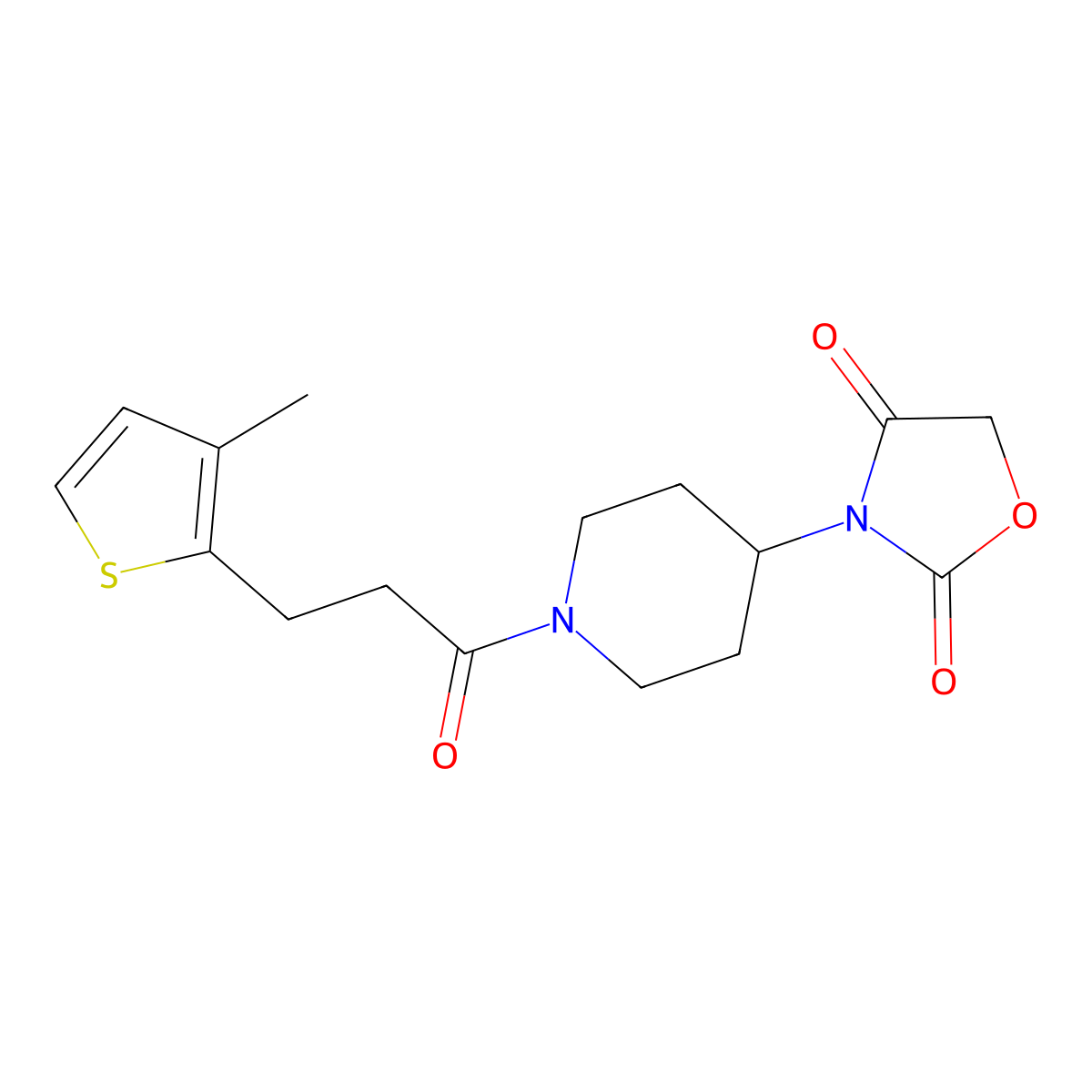 3-(1-(3-(3-Methylthiophen-2-yl)propanoyl)piperidin-4-yl)oxazolidine-2,4-dione molecular structure, CAS 2034240-97-4