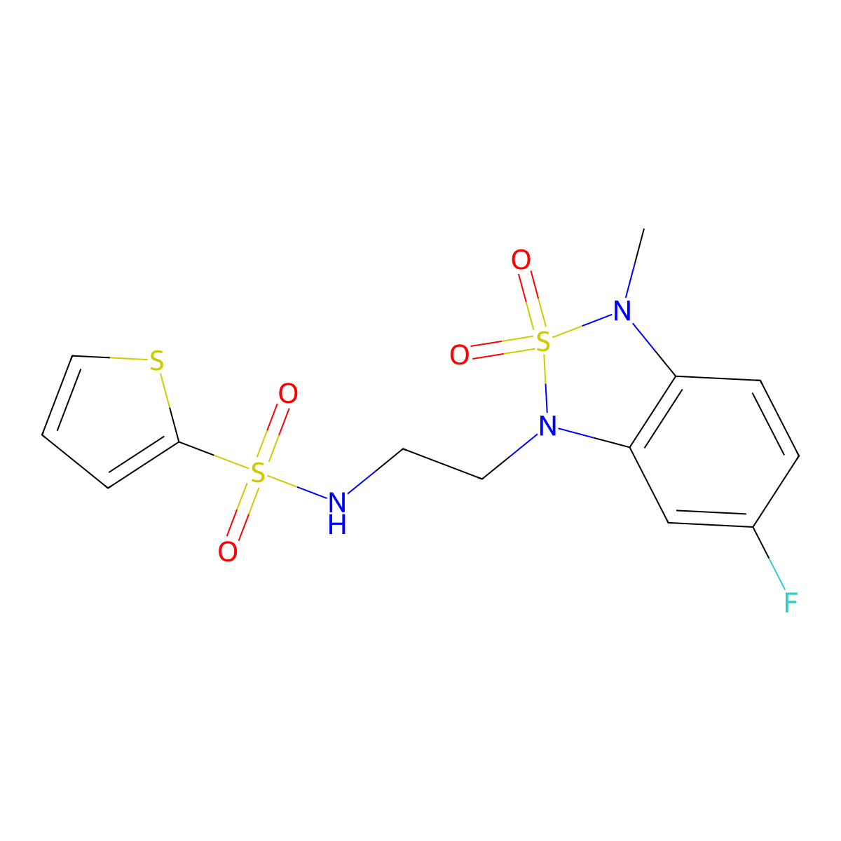 N-(2-(6-fluoro-3-methyl-2,2-dioxidobenzo[c][1,2,5]thiadiazol-1(3H)-yl)ethyl)thiophene-2-sulfonamide molecular structure, CAS 2034240-98-5