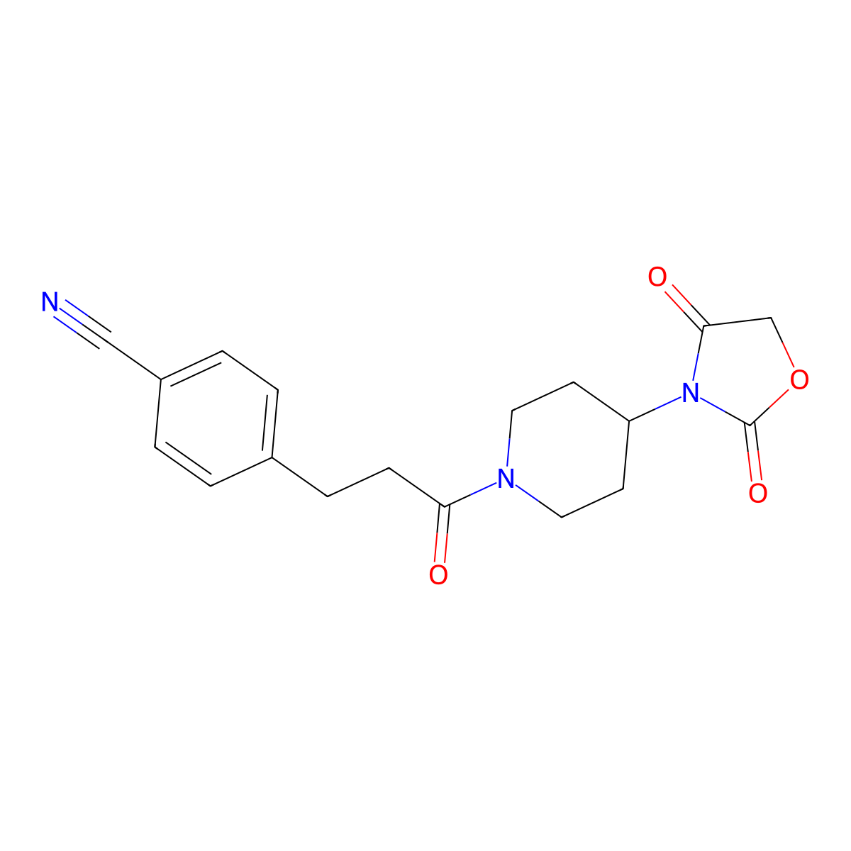 4-(3-(4-(2,4-Dioxooxazolidin-3-yl)piperidin-1-yl)-3-oxopropyl)benzonitrile molecular structure, CAS 2034240-99-6
