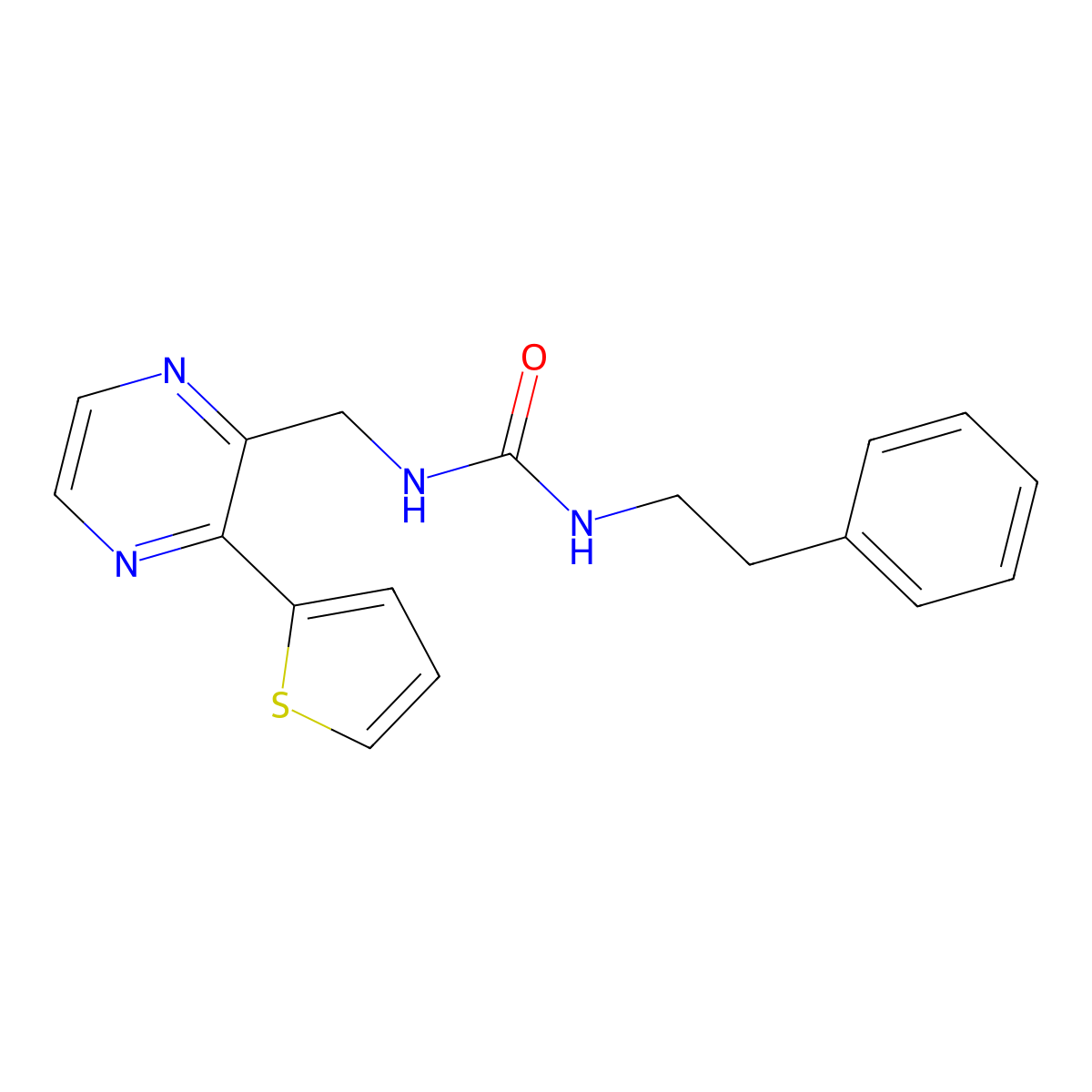 1-Phenethyl-3-((3-(thiophen-2-yl)pyrazin-2-yl)methyl)urea molecular structure, CAS 2034241-05-7