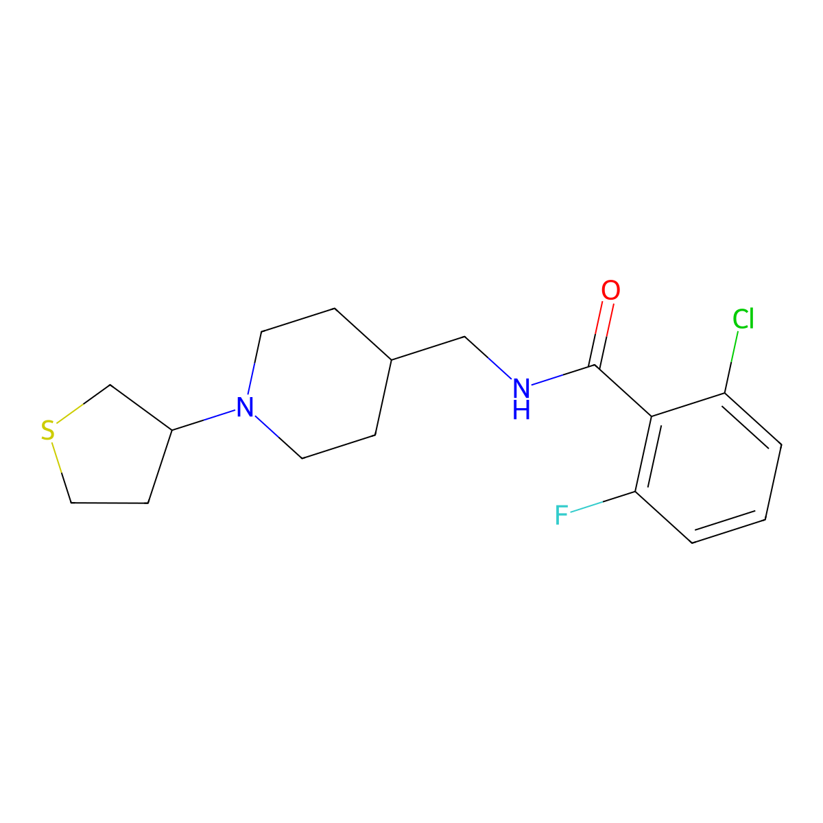 2-chloro-6-fluoro-N-((1-(tetrahydrothiophen-3-yl)piperidin-4-yl)methyl)benzamide molecular structure, CAS 2034241-06-8