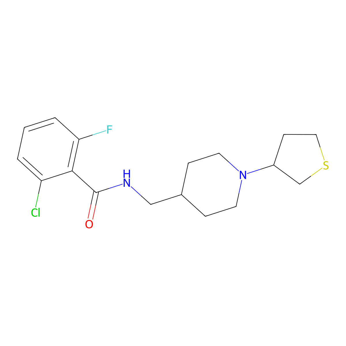 2-chloro-6-fluoro-N-((1-(tetrahydrothiophen-3-yl)piperidin-4-yl)methyl)benzamide molecular structure, CAS 2034241-06-8