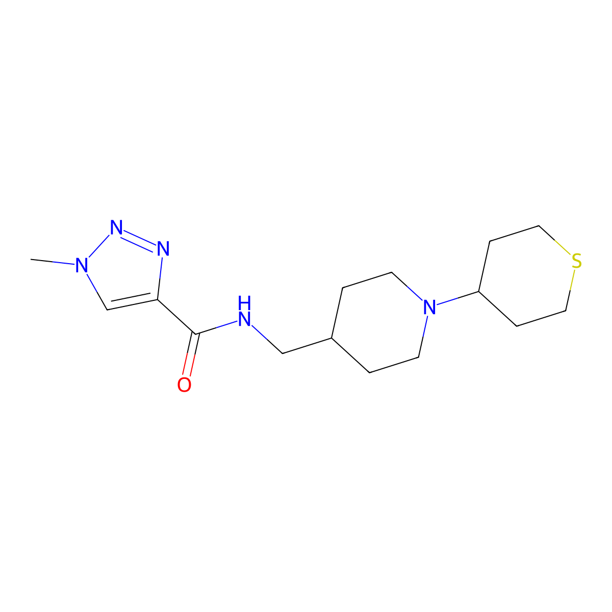 1-methyl-N-((1-(tetrahydro-2H-thiopyran-4-yl)piperidin-4-yl)methyl)-1H-1,2,3-triazole-4-carboxamide molecular structure, CAS 2034241-09-1