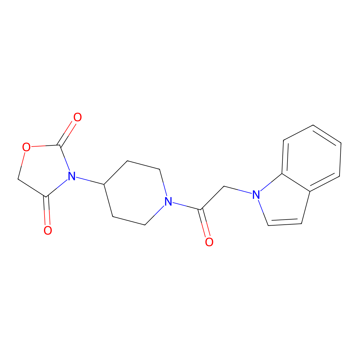 3-(1-(2-(1H-indol-1-yl)acetyl)piperidin-4-yl)oxazolidine-2,4-dione molecular structure, CAS 2034241-10-4