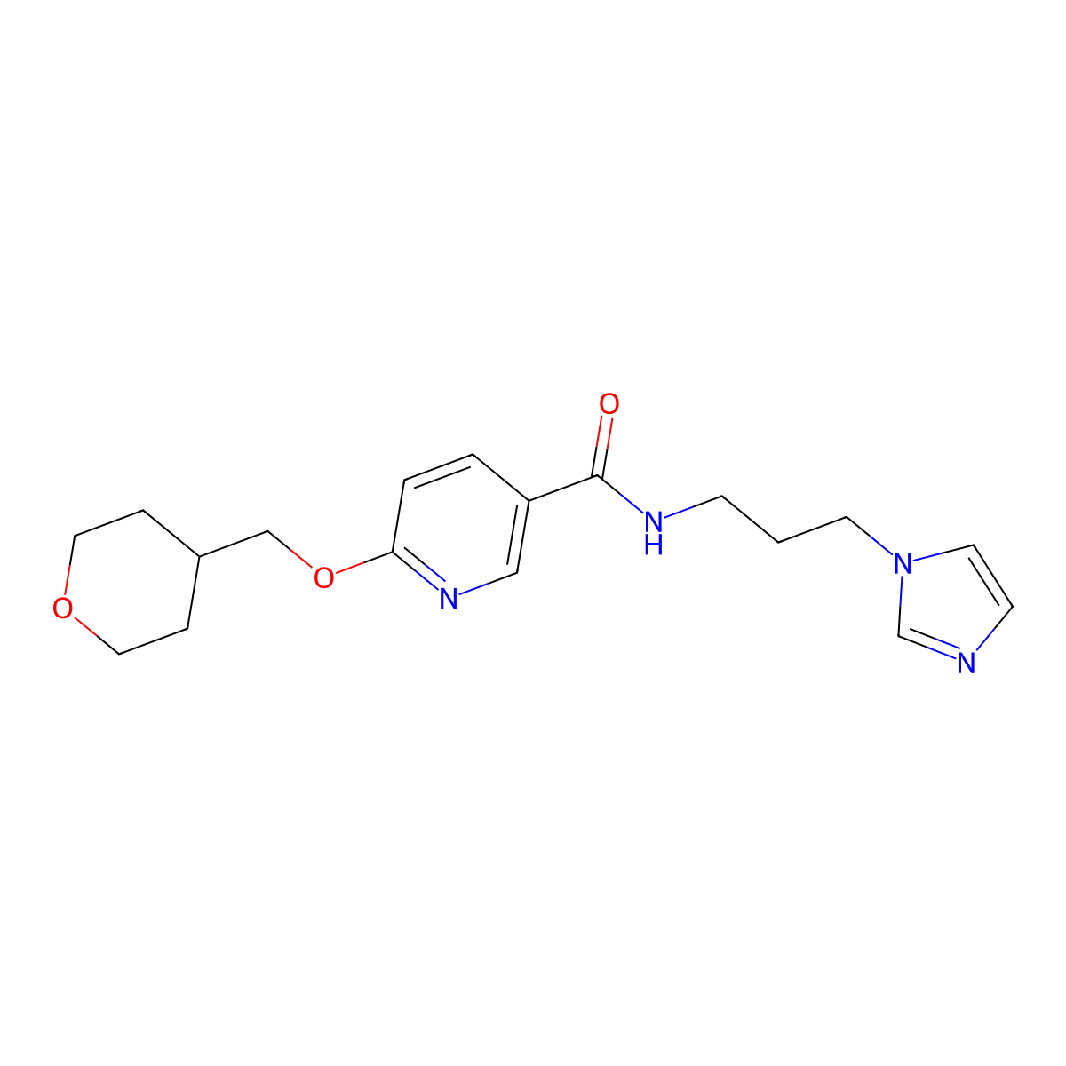 N-(3-(1H-imidazol-1-yl)propyl)-6-((tetrahydro-2H-pyran-4-yl)methoxy)nicotinamide molecular structure, CAS 2034241-14-8