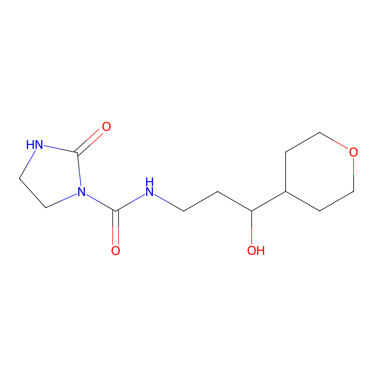 N-(3-hydroxy-3-(tetrahydro-2H-pyran-4-yl)propyl)-2-oxoimidazolidine-1-carboxamide molecular structure, CAS 2034241-16-0