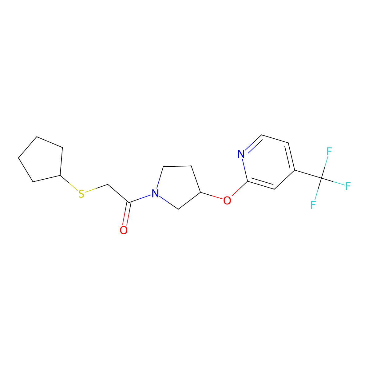 2-(Cyclopentylthio)-1-(3-((4-(trifluoromethyl)pyridin-2-yl)oxy)pyrrolidin-1-yl)ethanone molecular structure, CAS 2034241-23-9