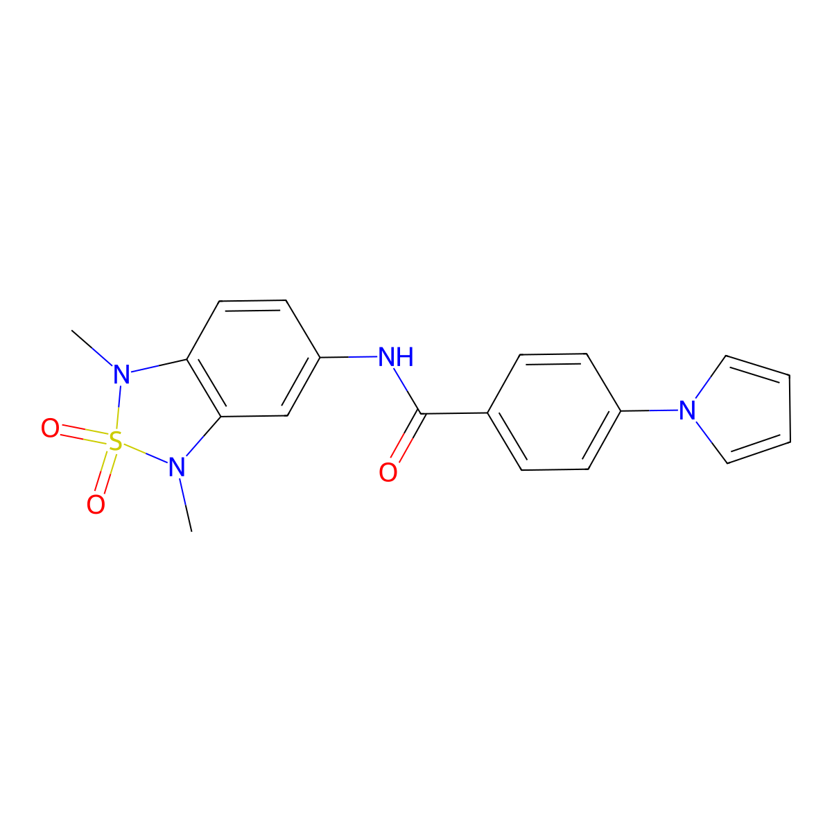 N-(1,3-dimethyl-2,2-dioxido-1,3-dihydrobenzo[c][1,2,5]thiadiazol-5-yl)-4-(1H-pyrrol-1-yl)benzamide molecular structure, CAS 2034241-24-0