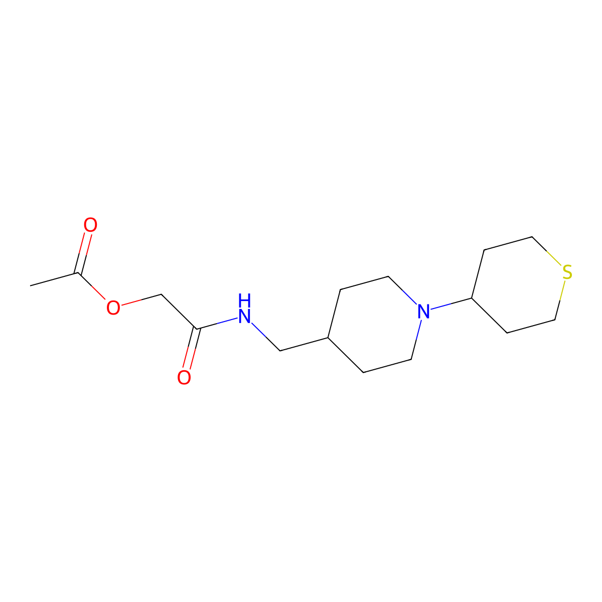 2-oxo-2-(((1-(tetrahydro-2H-thiopyran-4-yl)piperidin-4-yl)methyl)amino)ethyl acetate molecular structure, CAS 2034241-25-1