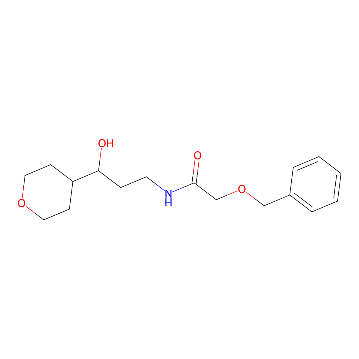 2-(benzyloxy)-N-(3-hydroxy-3-(tetrahydro-2H-pyran-4-yl)propyl)acetamide molecular structure, CAS 2034241-26-2