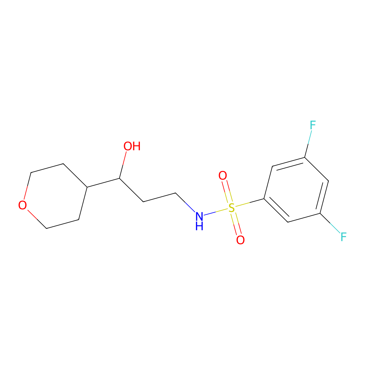 3,5-difluoro-N-(3-hydroxy-3-(tetrahydro-2H-pyran-4-yl)propyl)benzenesulfonamide molecular structure, CAS 2034241-34-2