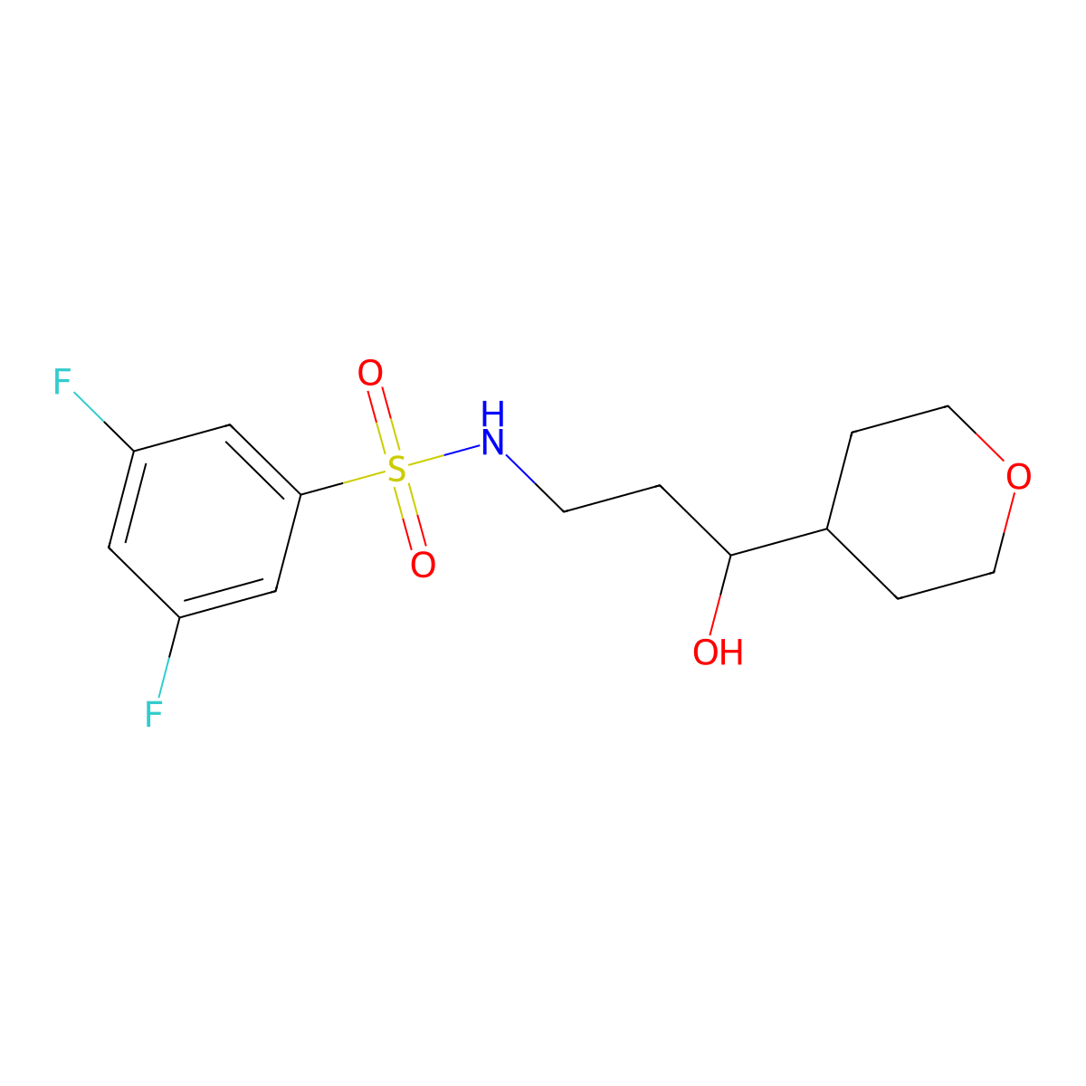 3,5-difluoro-N-(3-hydroxy-3-(tetrahydro-2H-pyran-4-yl)propyl)benzenesulfonamide molecular structure, CAS 2034241-34-2