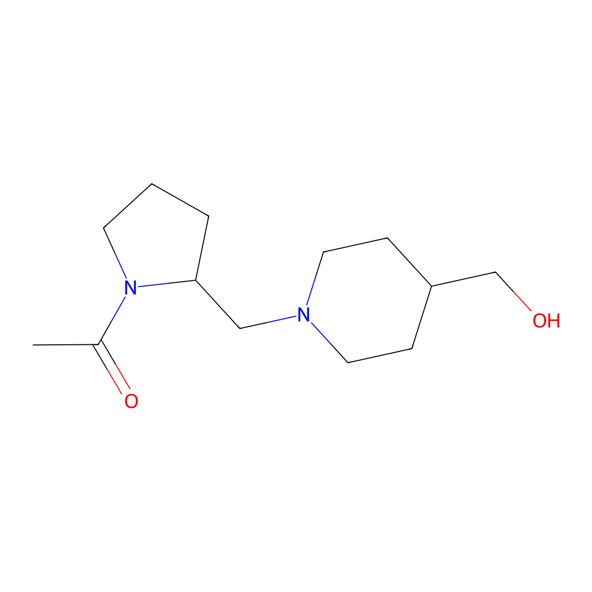1-(2-((4-(Hydroxymethyl)piperidin-1-yl)methyl)pyrrolidin-1-yl)ethanone molecular structure, CAS 2034241-37-5
